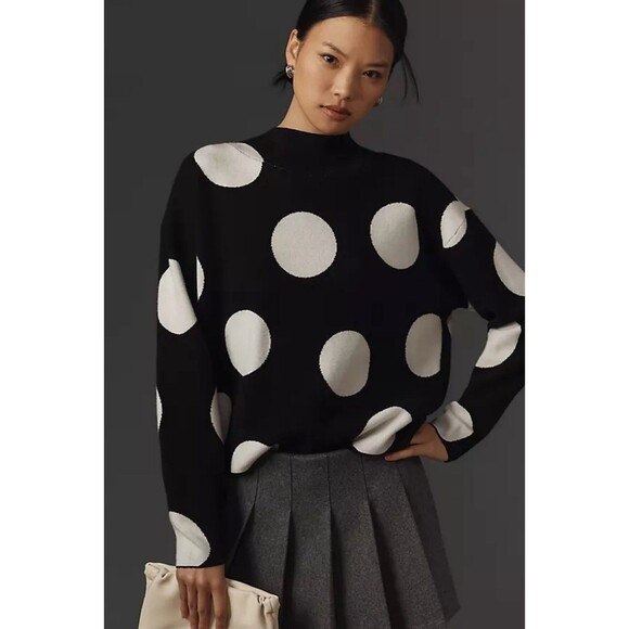 Anthropologie Maeve Sweater Women Polka Dot Cary Mock Neck Cottagecore XXS NWT